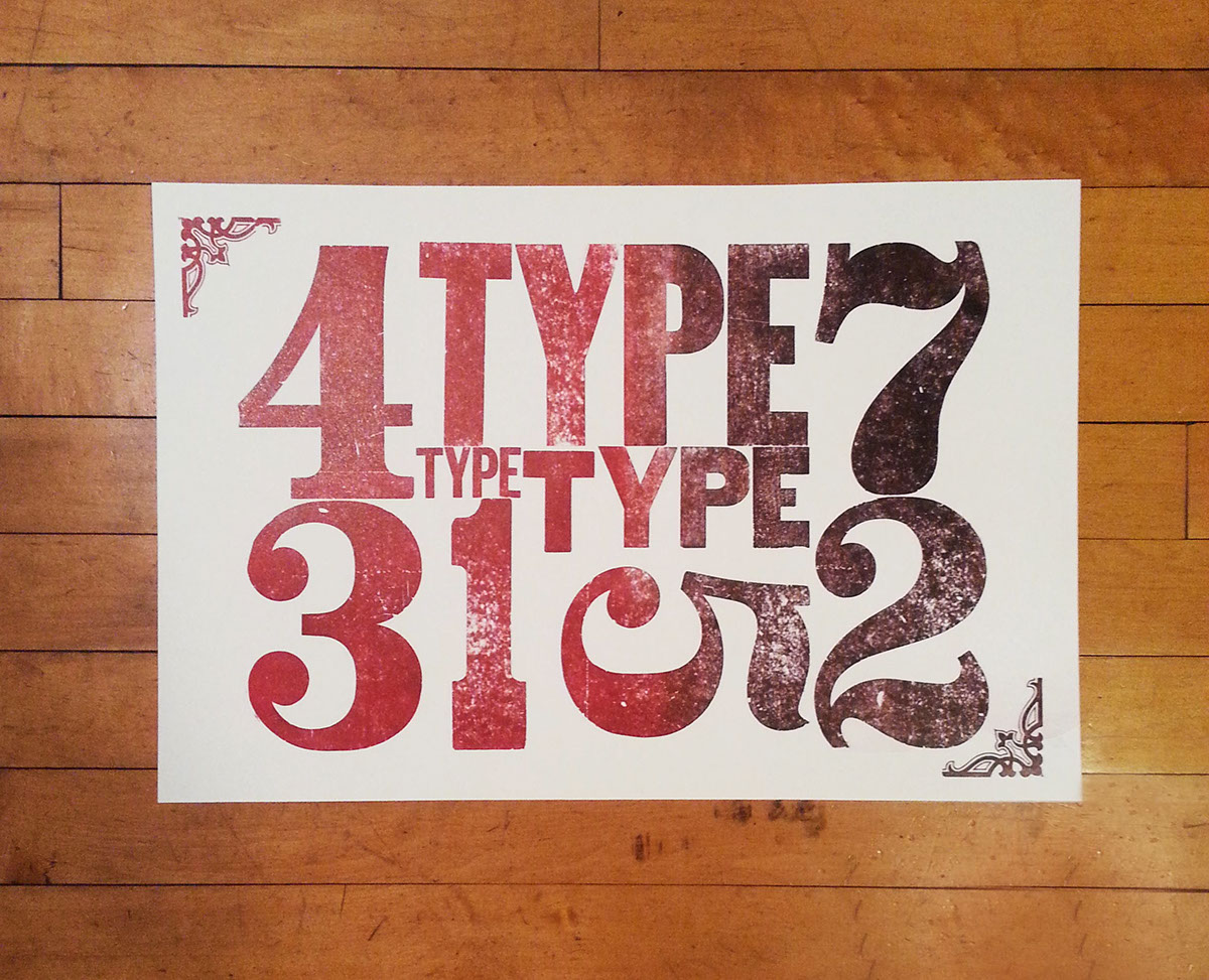 letterpress print type vandercook purple red ink