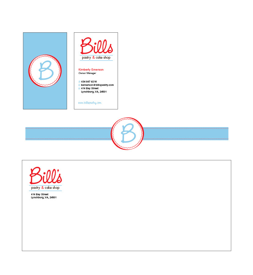 pastry shop  pastry bill's Logo Design stationary blue  red  retro