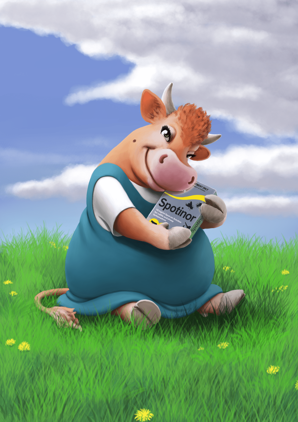 animal Character design  cow cute digital painting ILLUSTRATION 