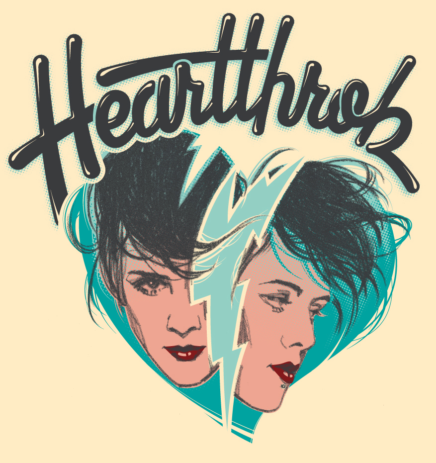 design art Tegan sara Album Heartthrob Threadless t-shirt heart Retro 80's type Script portrait digital
