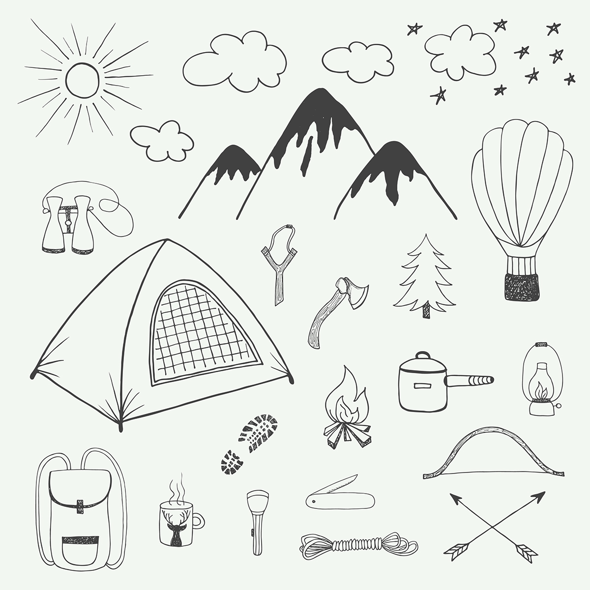 adventures handdrawn doodle vintage Travel camping