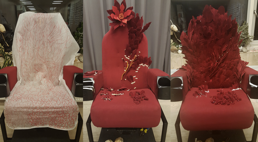 velvet chair Cinema handmade blossom bloom curtains red flock Flowers