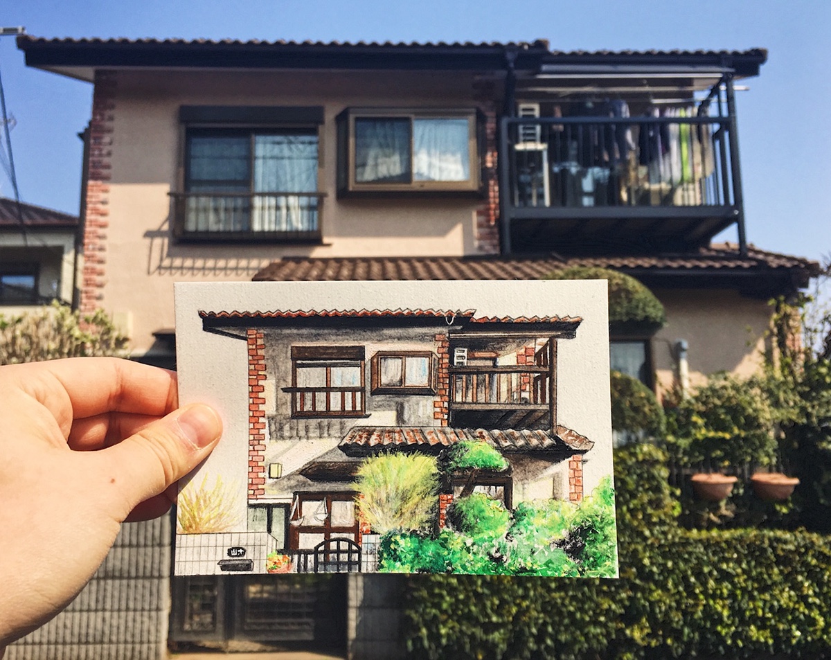 japanese home japan Travel architecture home house design painting   acrylics gouache
