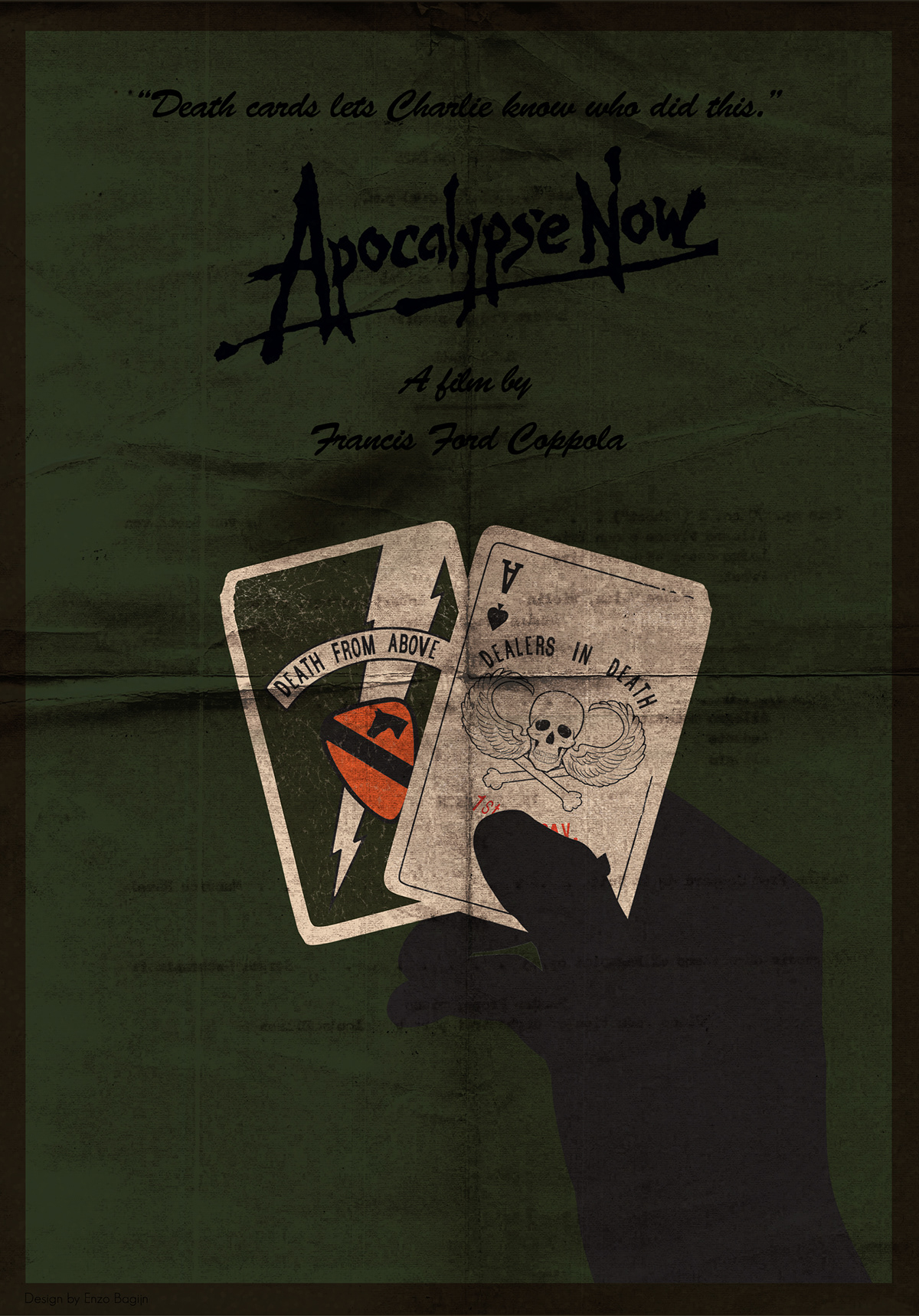 Apocalypse now poster minimalist art design logo green War movie festival death cards Enzo Bagijn hand