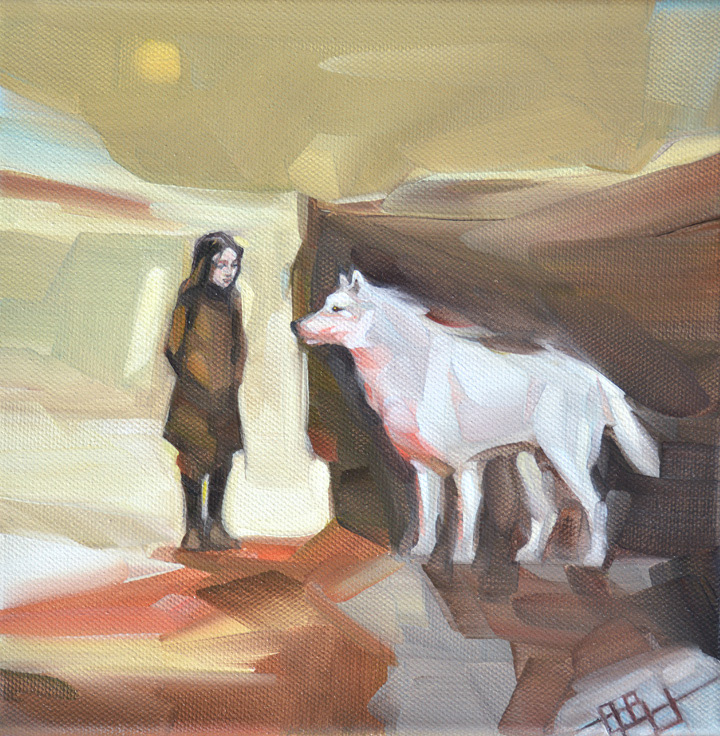 wolf winter girl nausicaa animal spiritual angel wild oil on canvas suorlovart