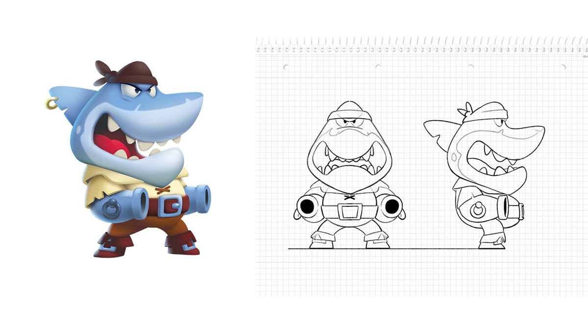 cartoon gameart characterdesign shark battle mobile game 2D art animals gamedevelopment Shooter