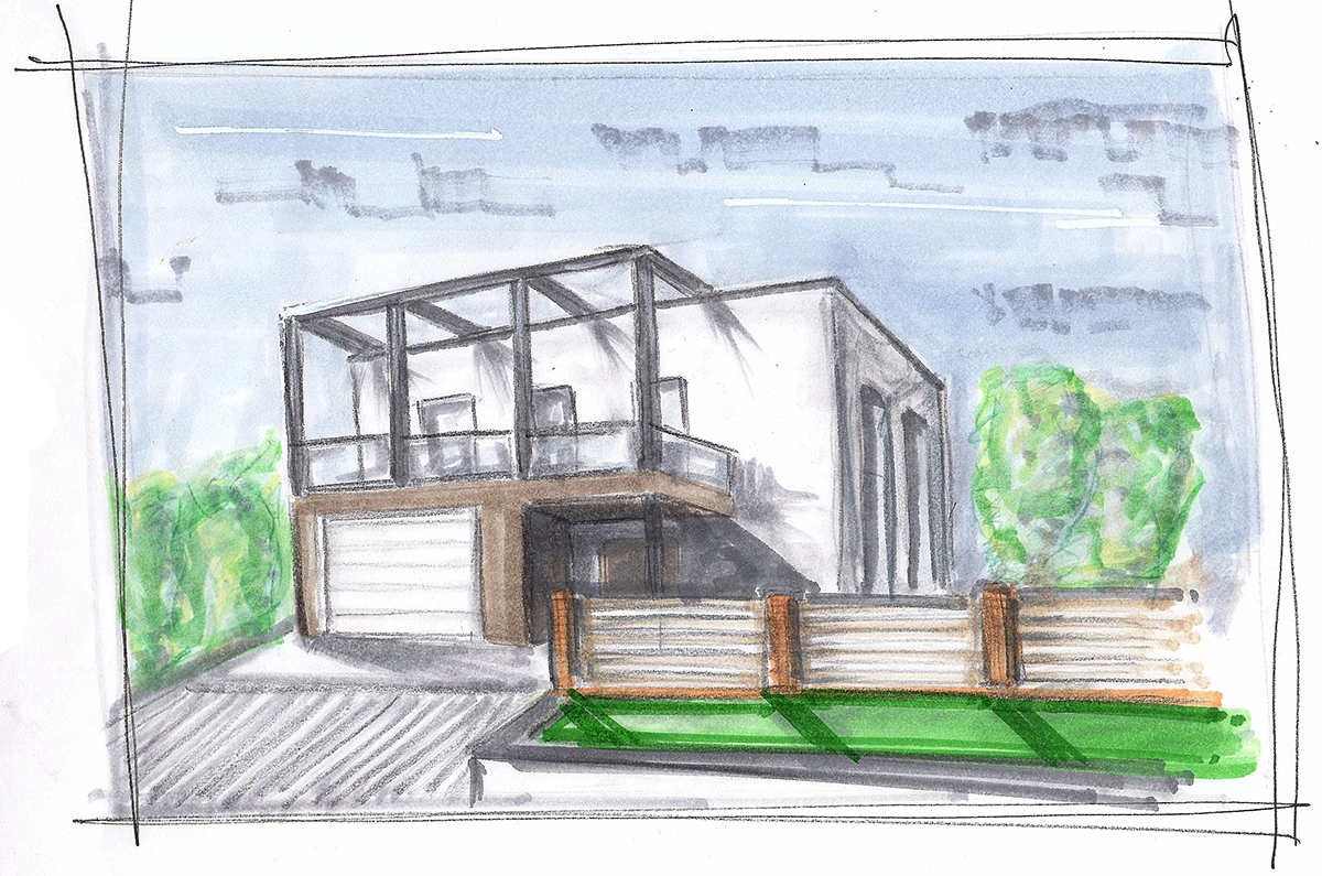 sketch rough batiment habitat maison projet exterieur facade interieur