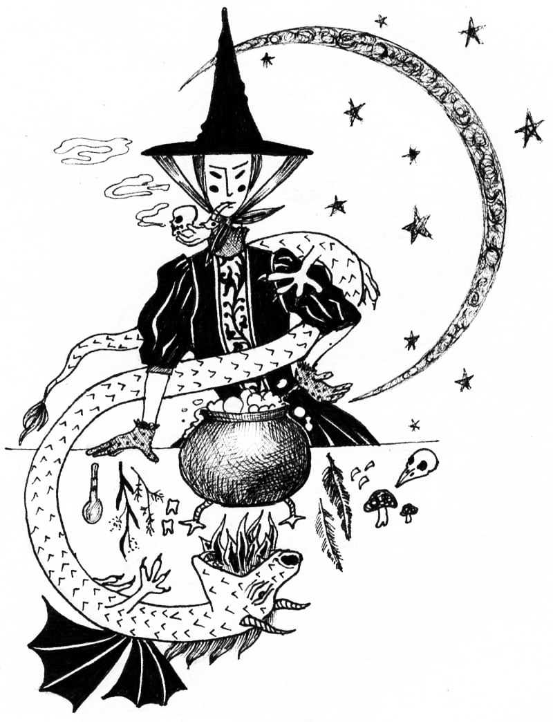 moon Witchy witch witchcraft b/w luna