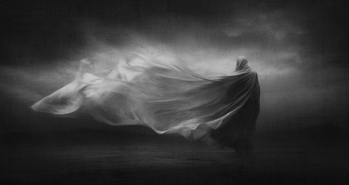 black and white figures mystery fantasy digital illustration
