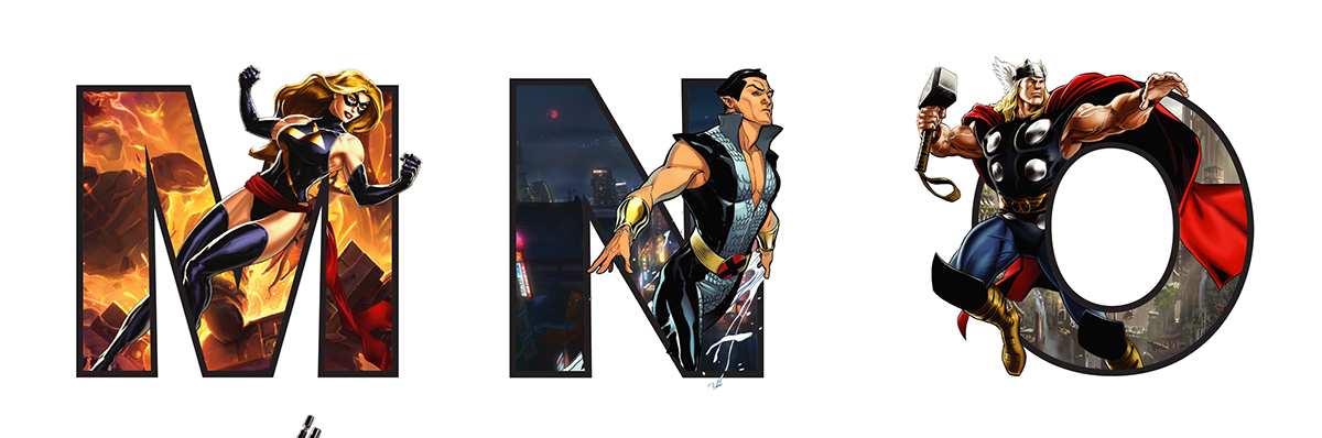 heroes marvel comics alphabet fonts Avengers Hulk captain america iron man deadpool namor letters x-men punisher