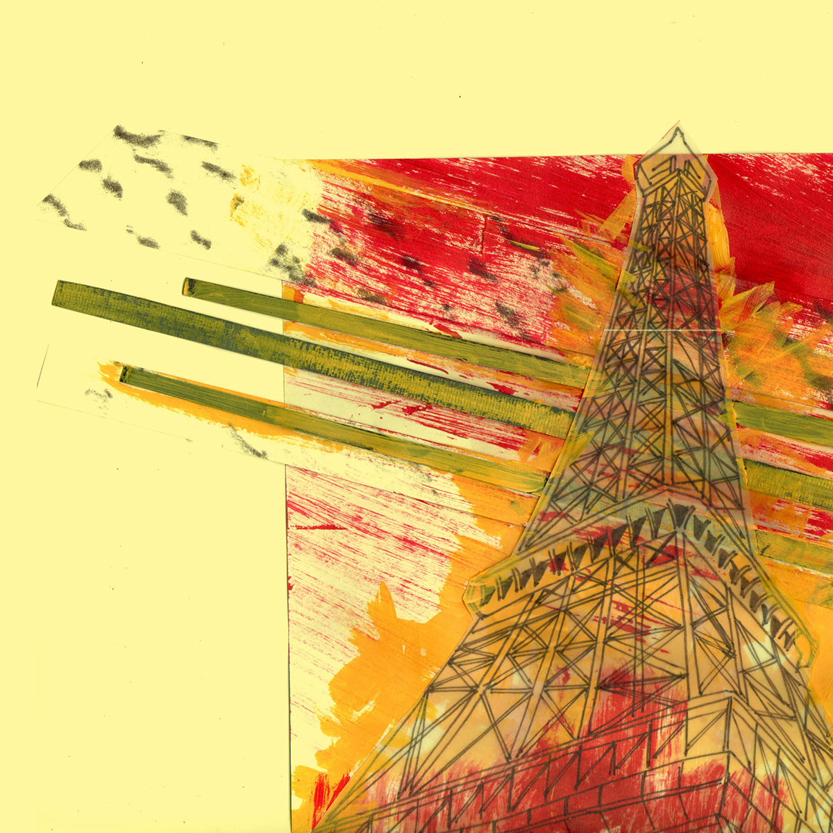 Torre Eiffel stylograph synthesis freehand watercolor greaseproof paper