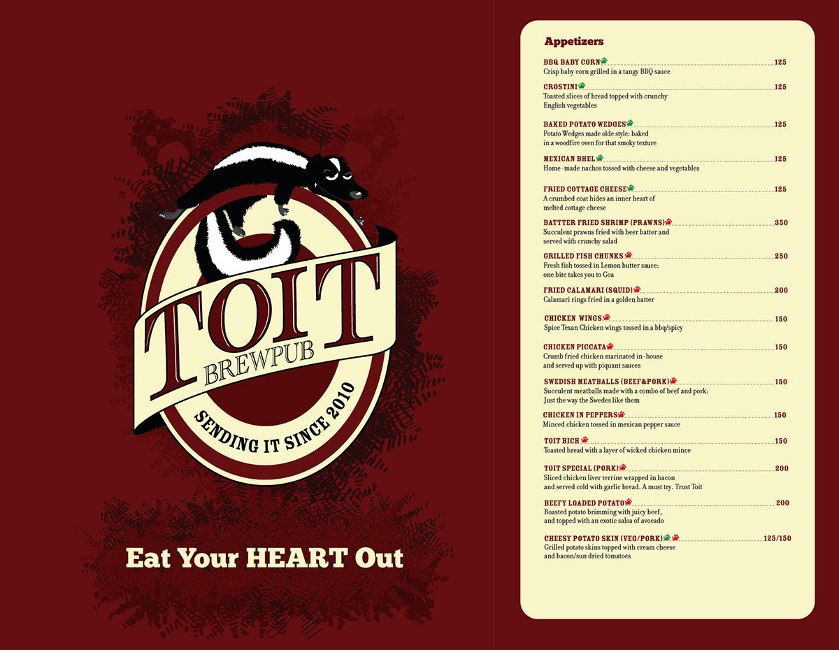 Toit menu menu design Web microsite