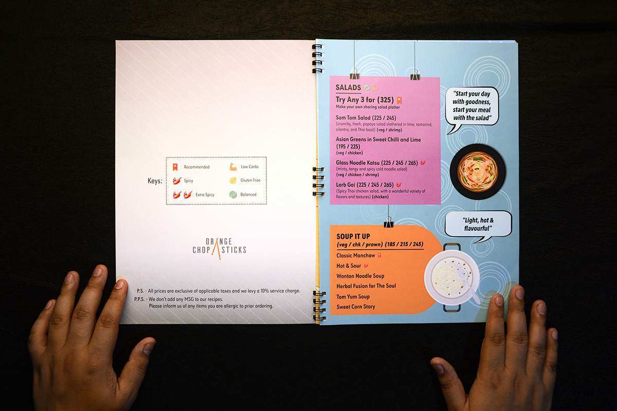 Food  Character print design  menu design tri fold menu Layout chopstick Asian Food New Delhi gurgaon