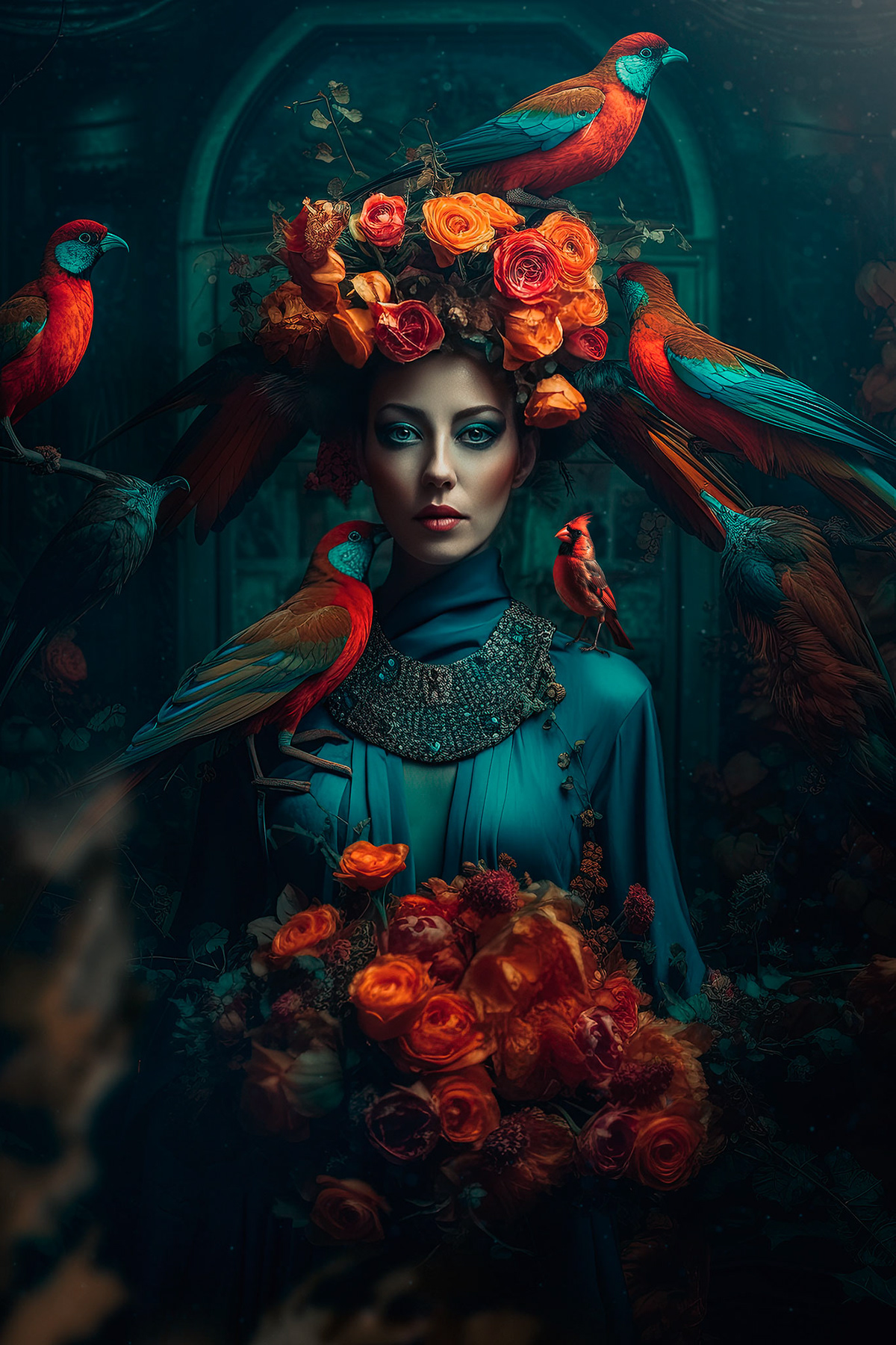 beauty editorial Mujeres Pájaros/Birds Photography  portrait teal and orange women
