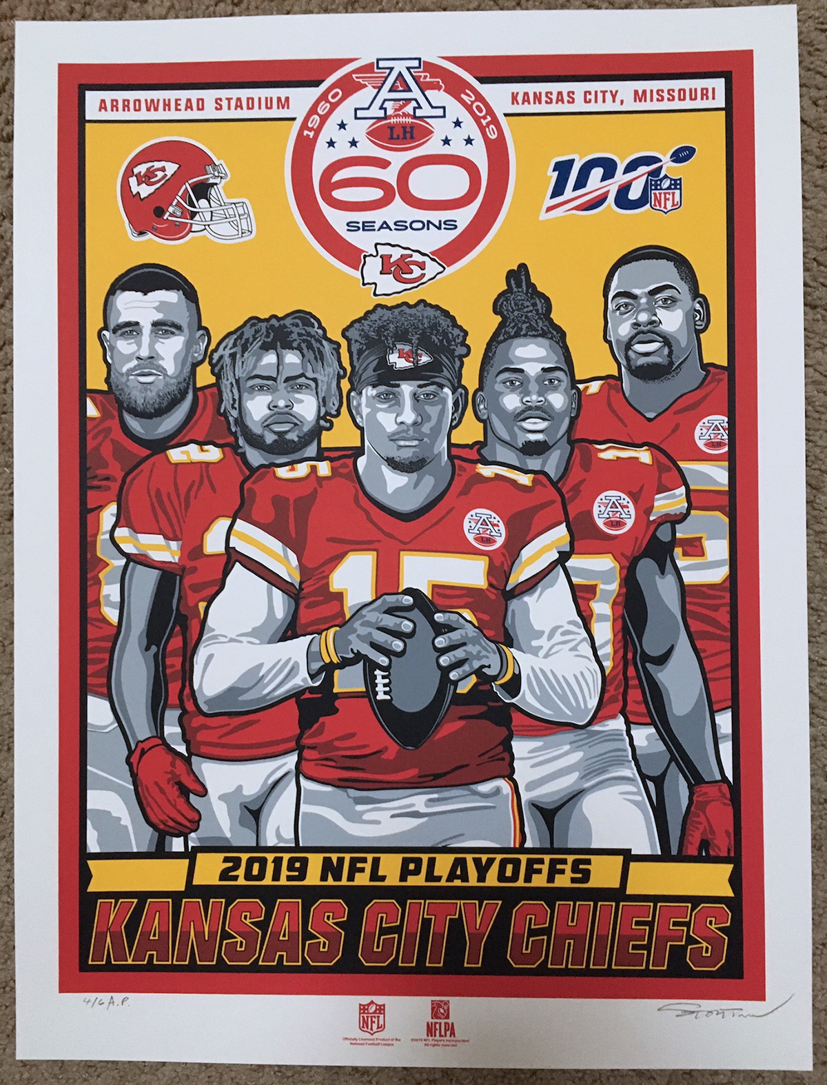 Kansas City Chiefs poster nfl National Football League Pat Mahomes nfl 100 Arrowhead Stadium serigraph ILLUSTRATION  screenprint