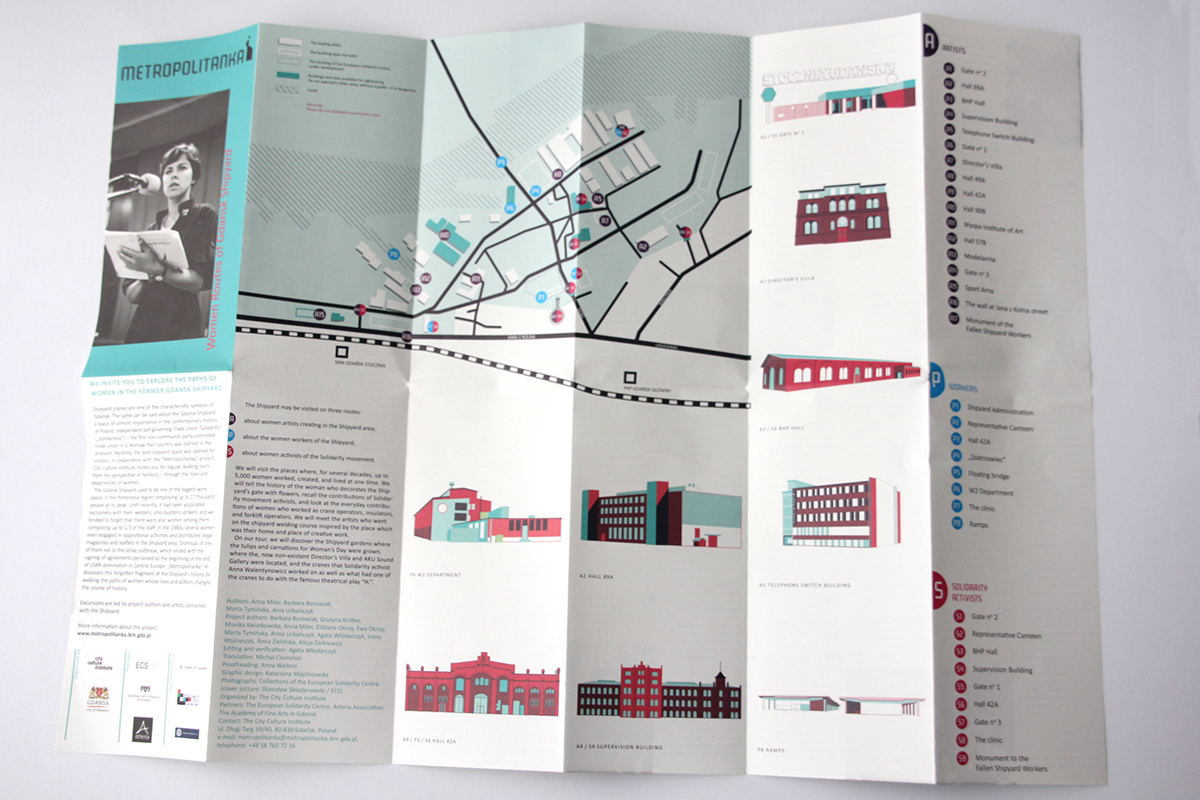 map flyer Gdansk shipyard women history herstory print information building Icon pin city plan culture Layout