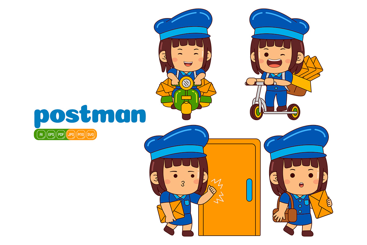 postman girl vector cartoon child cute ILLUSTRATION  happy boy kid