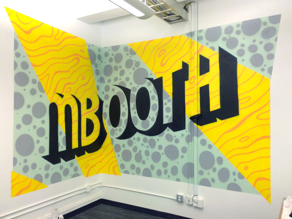 Mural art pattern texture spray paint grey yellow brand Office shapes lettering