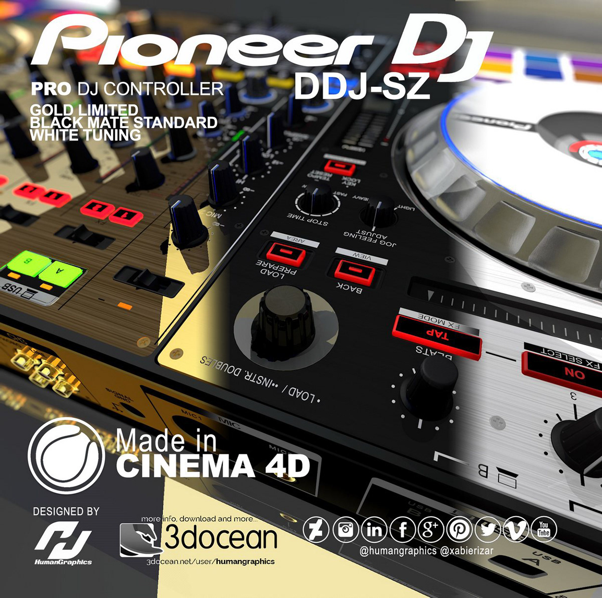 cinema 4d c4d 3D Render DJ controller turntables Pioneer pioneer dj cdj dj