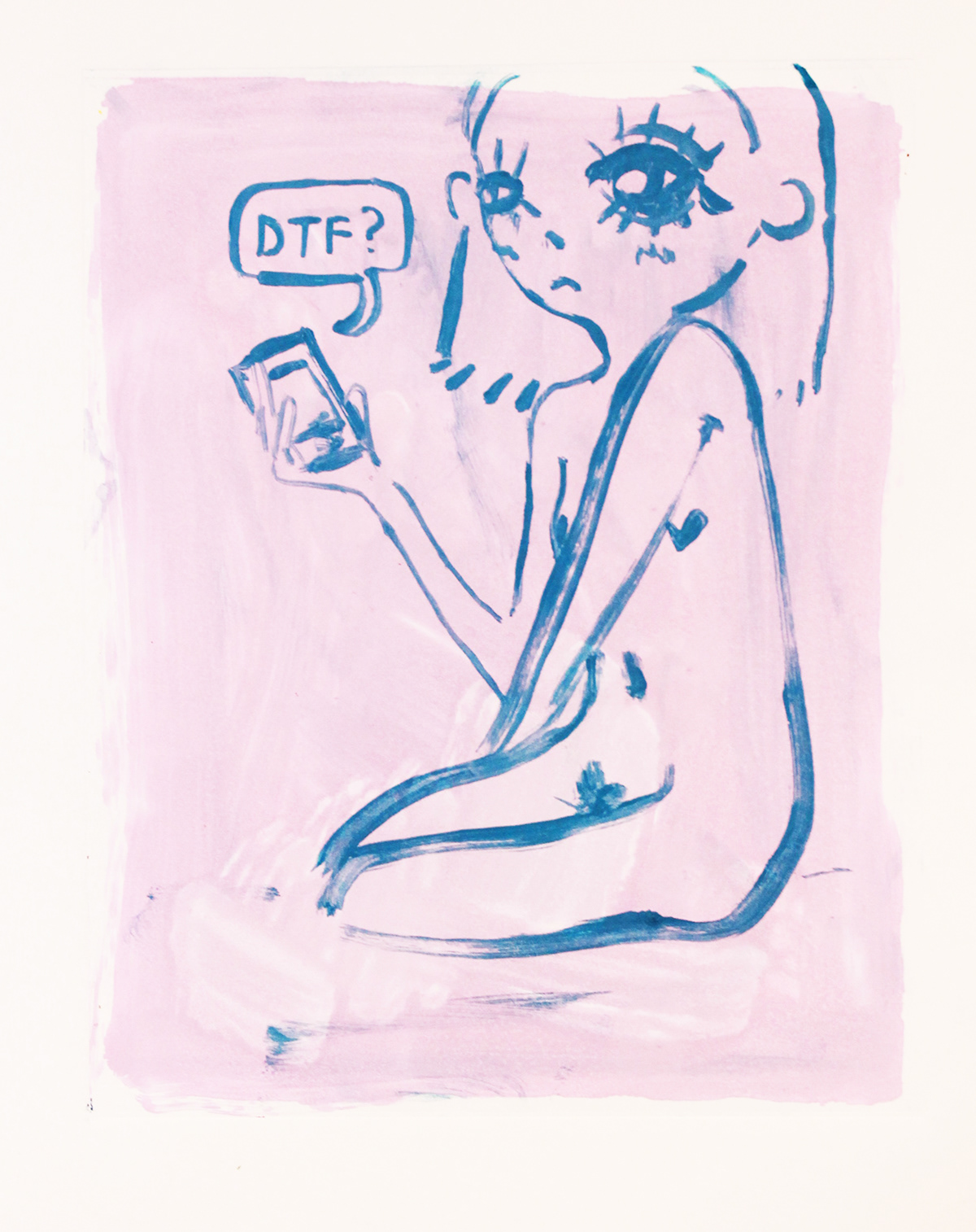 printmaking print pink girls digital Internet text textmessaging communication monotype monotypes cute kawaii cartoon