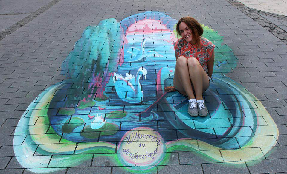 3D drawing "Wonderland" in the International street painting festival in Sögel. Ground drawing