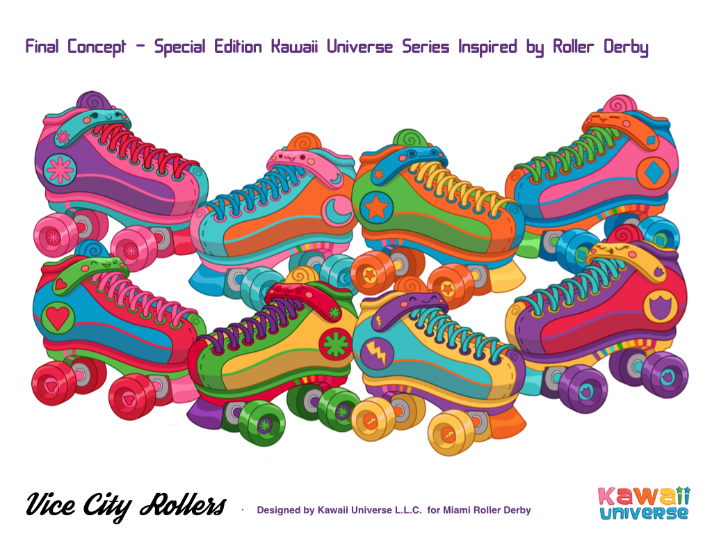 Kawaii Universe  Vice City Rollers miami Miami Skating logo skaters Roller Derby roller skates Retro Classic typographic edgy cool Custom apparel