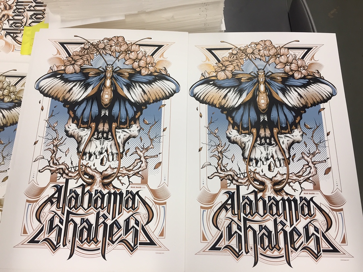 adobe adobe draw poster skull butterfly alabama shakes screen printing music poster metallic ink