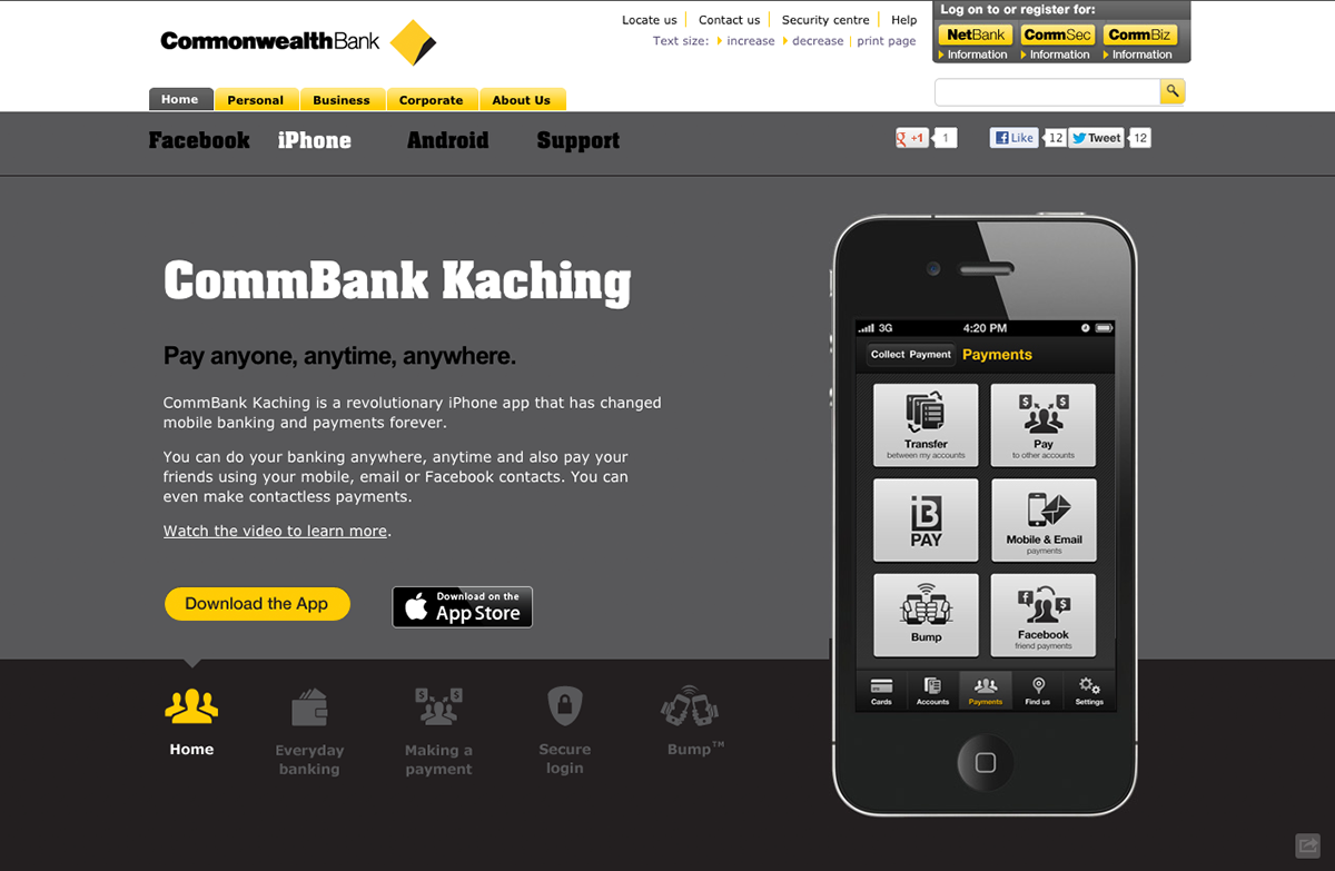commonwealth bank Kaching iphone android app payments