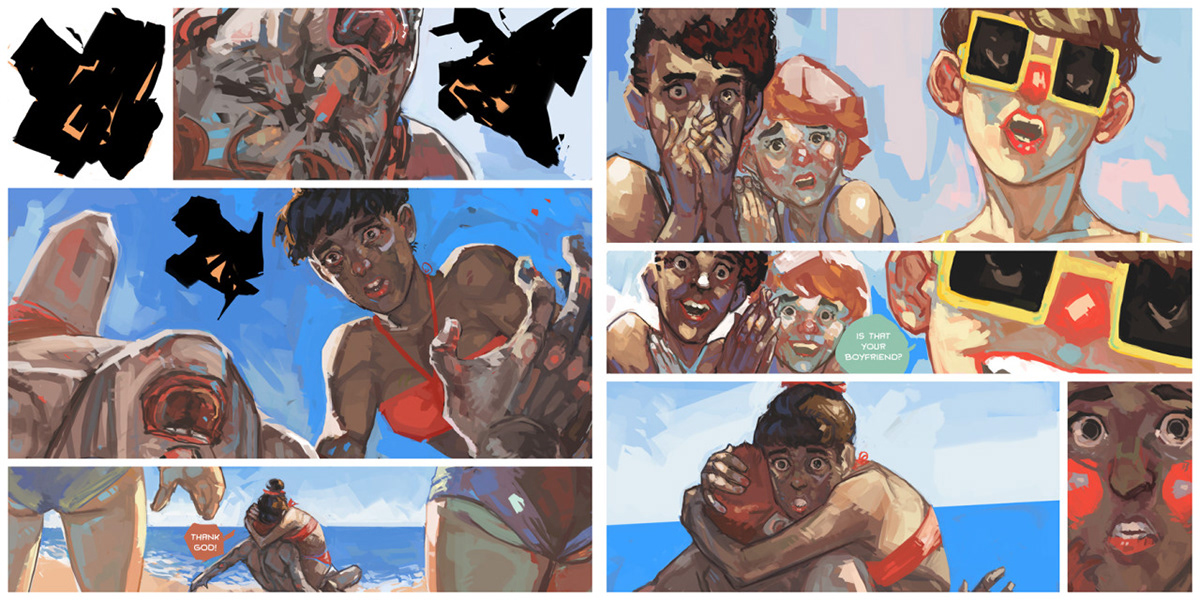 comics Graphic Novel digital painting teenagers girls beach bikini