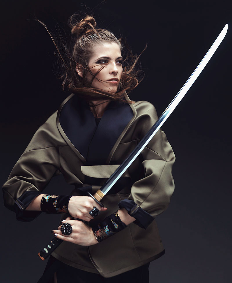 oussenko top model kharlapanova samurai japan shooting katana kimono kendo