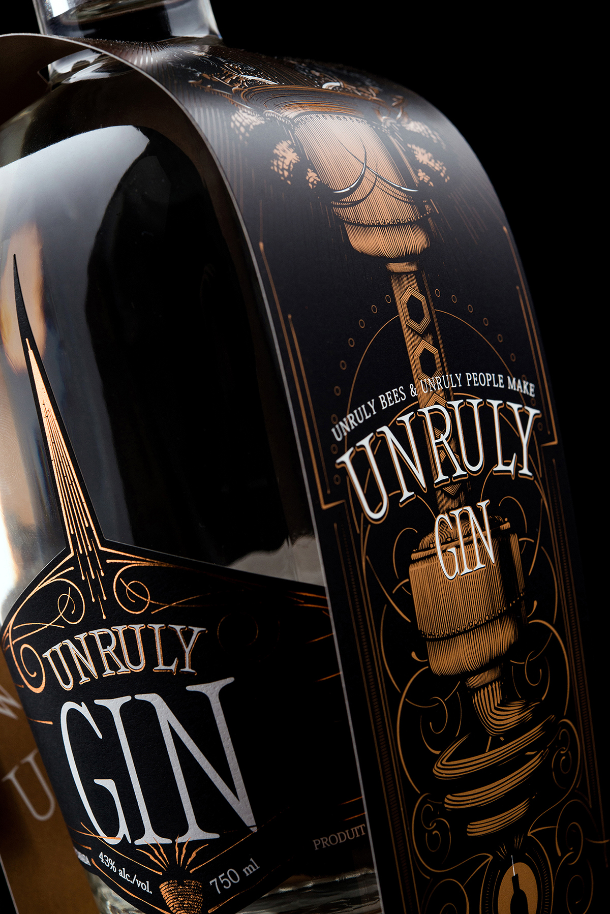 Vodka gin packaging design craft spirits craft distillery unruly wayward copper foil copper wax bottle housing