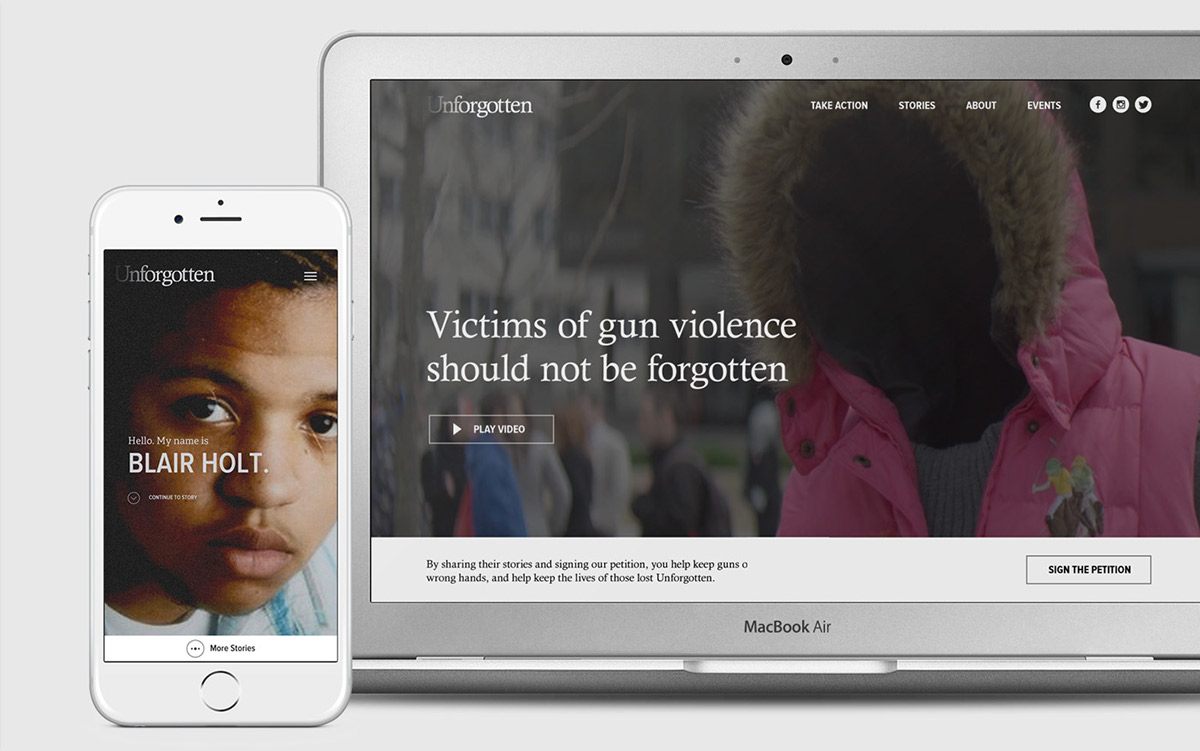 Adobe Portfolio sculpture gun violence Cannes families Web design app design Experience chicago