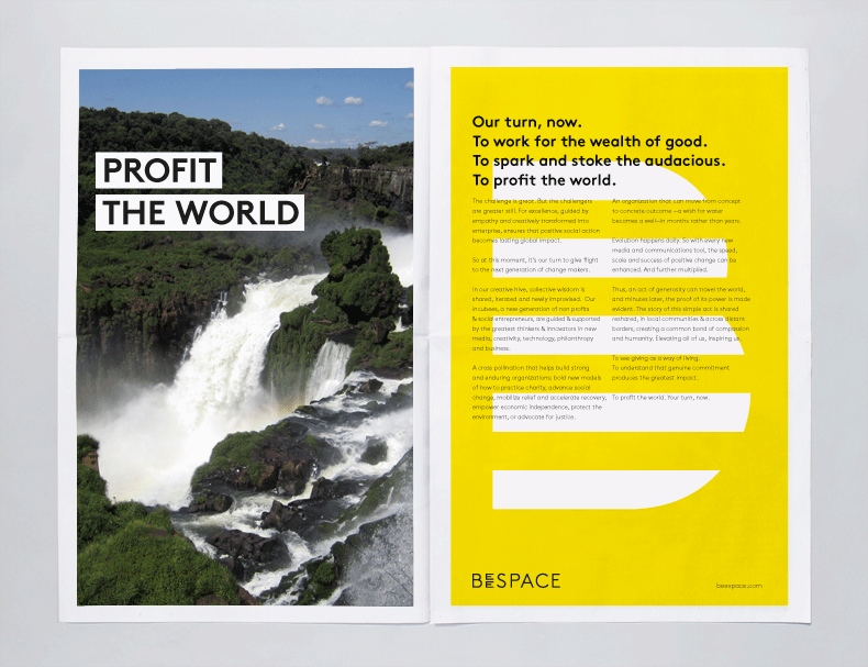 non-profit nonprofit stripes yellow Incubator profit the world Brand Development Mural Design brand manifesto brand motto Website Design