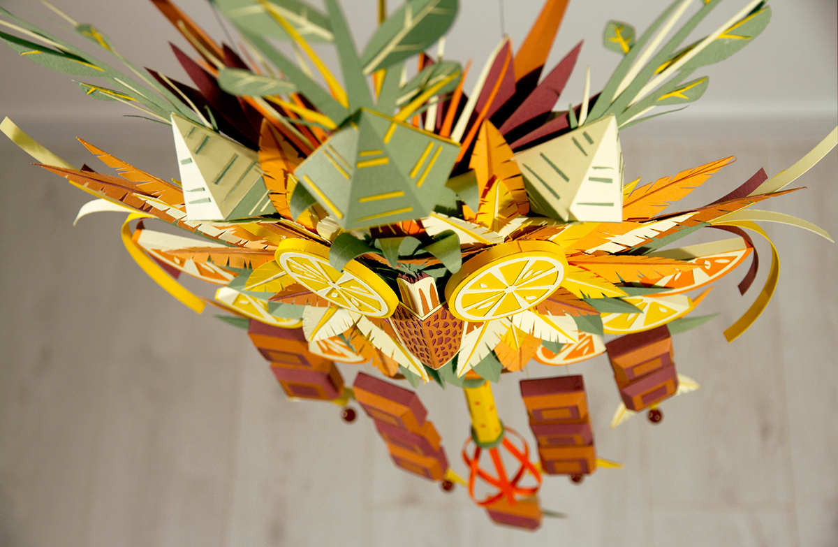 zim&zou  paper installation restaurant Food  menu details chief mask tribal set design art