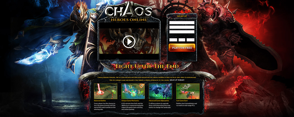 fantasy game chaos heroes epic red blue Good evil fire smoke multiplayer MOBA