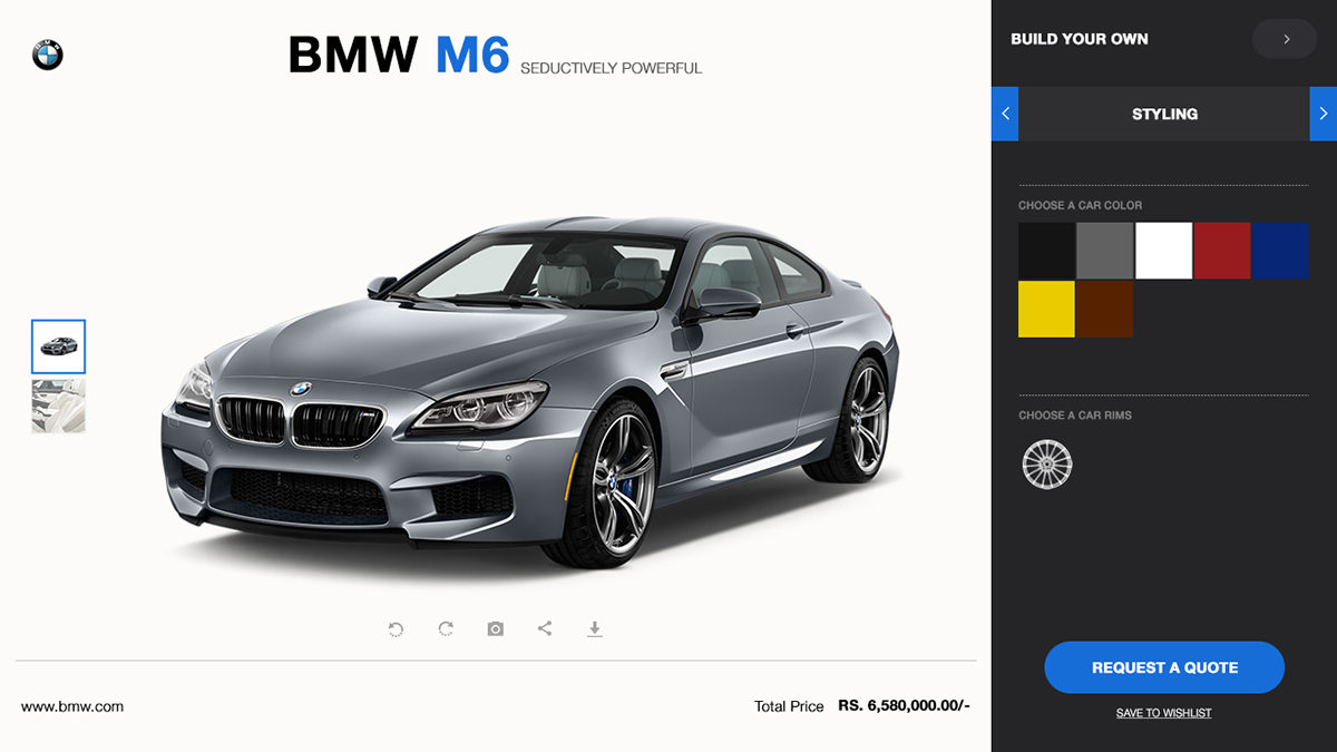 BMW car UI minimalistic ux Website app Interface customizer accessories