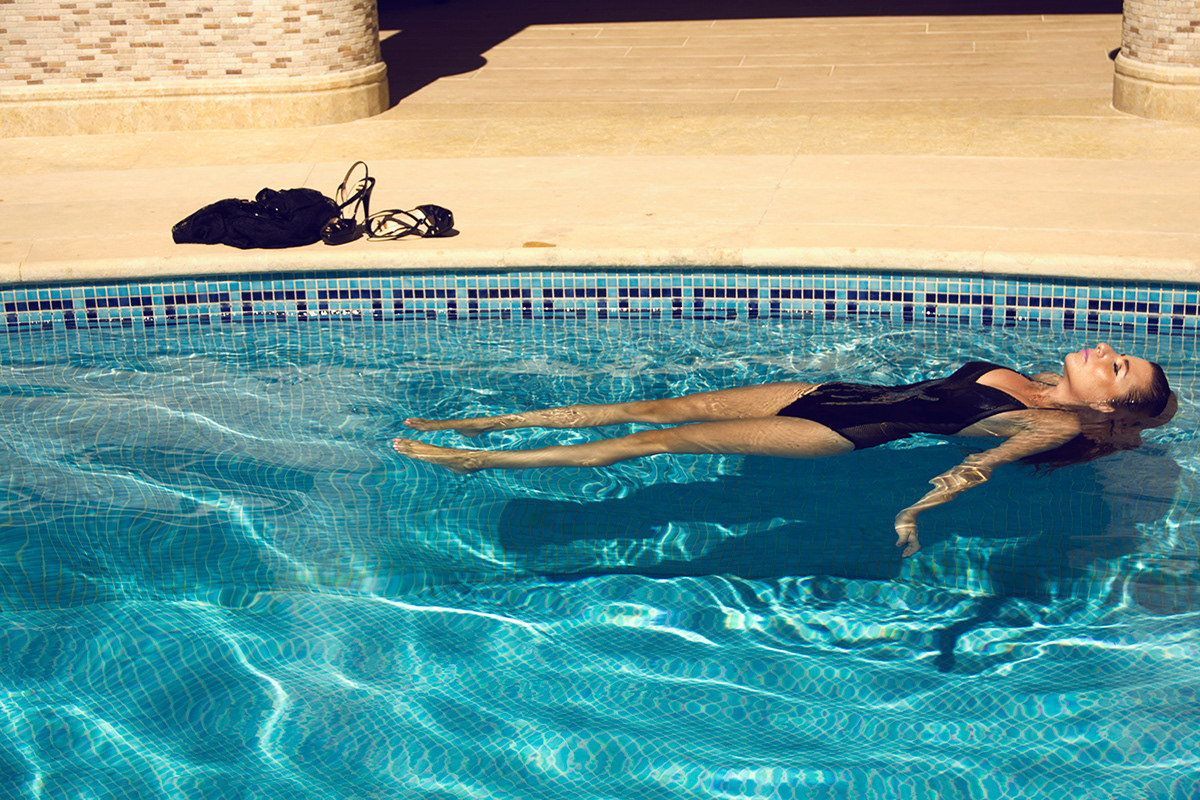 woman Pool Sun summer jewels styling  black b/w sensual wet water swim swimsuit