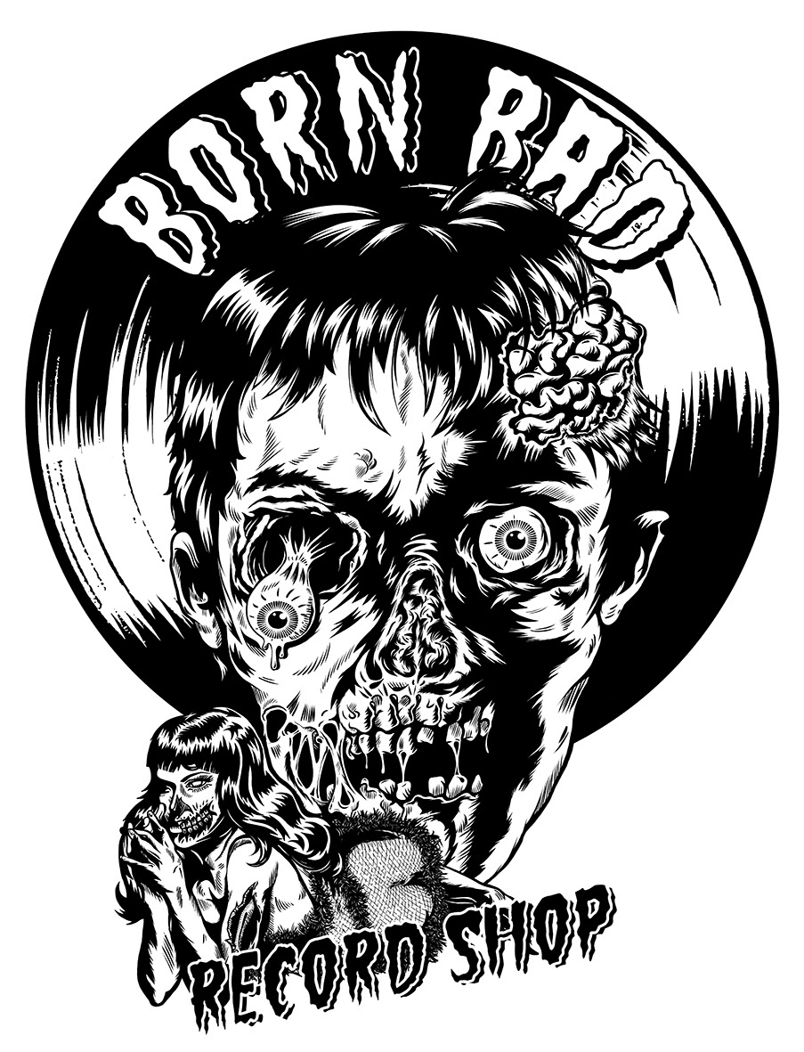 Black&white Garage Rock ILLUSTRATION  Logotype music pin-up rock & roll The Cramps zombie t-shirt