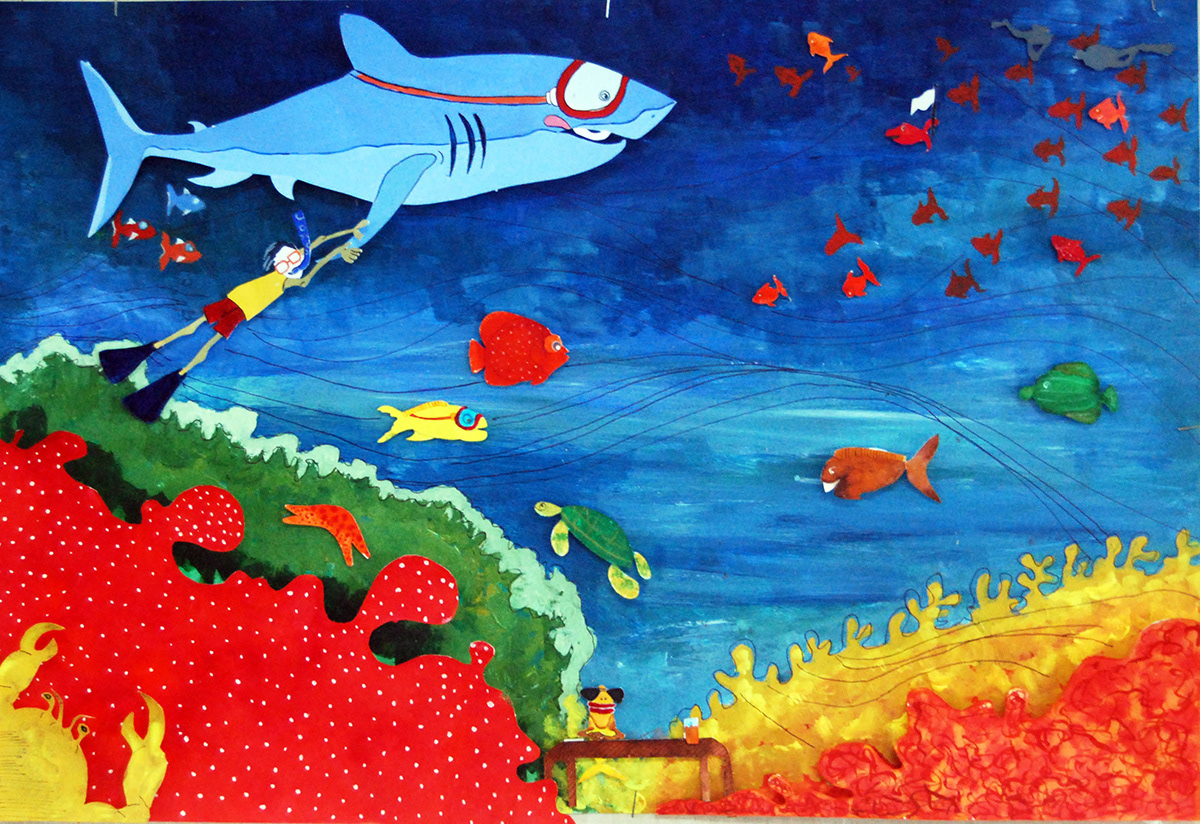 children  Illustration  poster kids colours paint swim Ocean sea fishes