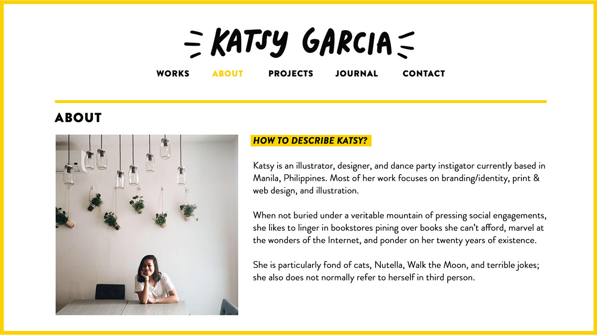 Adobe Portfolio katsy garcia personal designer Illustrator calling card portfolio letter Website