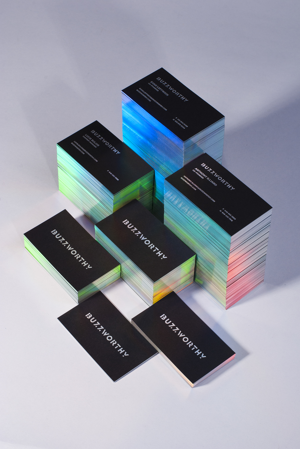 buzzworthy buzz worthy business card print holography rainbow colors elegant black paper photo studio Original