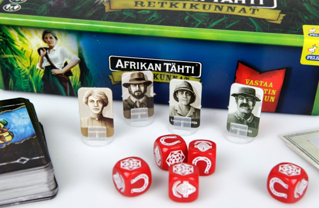 Afrikan Tähti Retkikunnat board game Board Game Design design africa dice cards package Finnish user interface