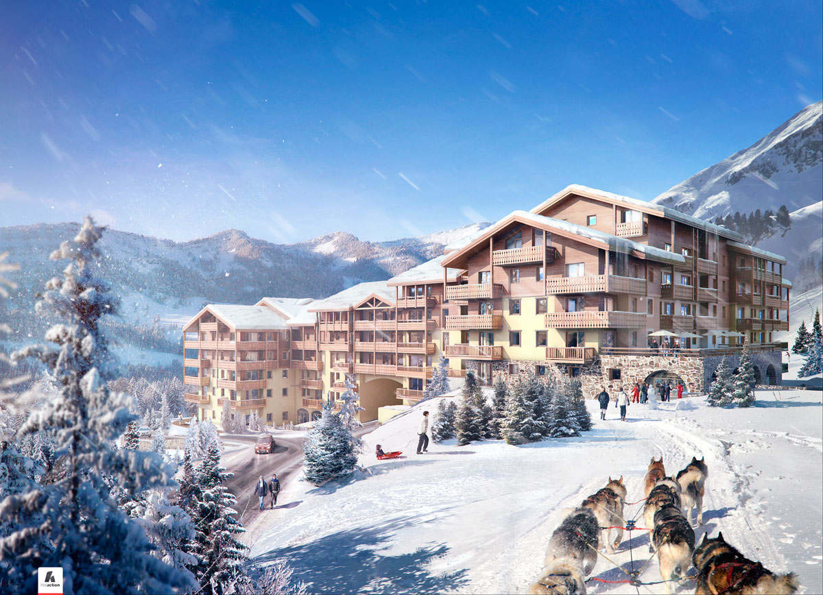 CG immobilier Infographie 3D urbain photoshop vray 3dsmax Promotion rendering snow neige visualization