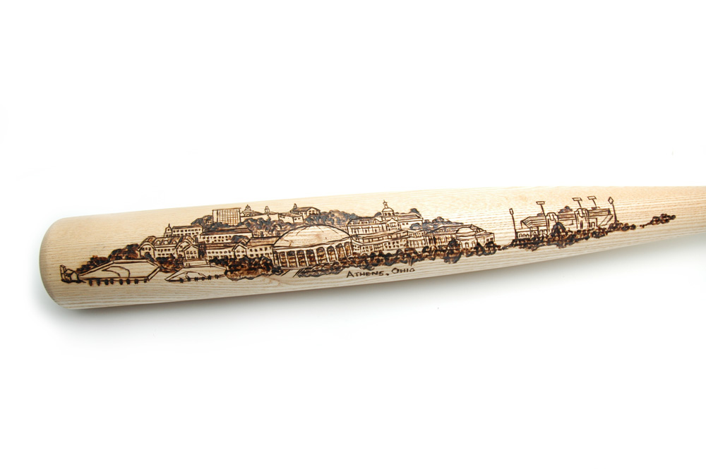 baseball bat notre dame college ohio OU athens woodworking woodburning pyrography campus city panoramic purdue