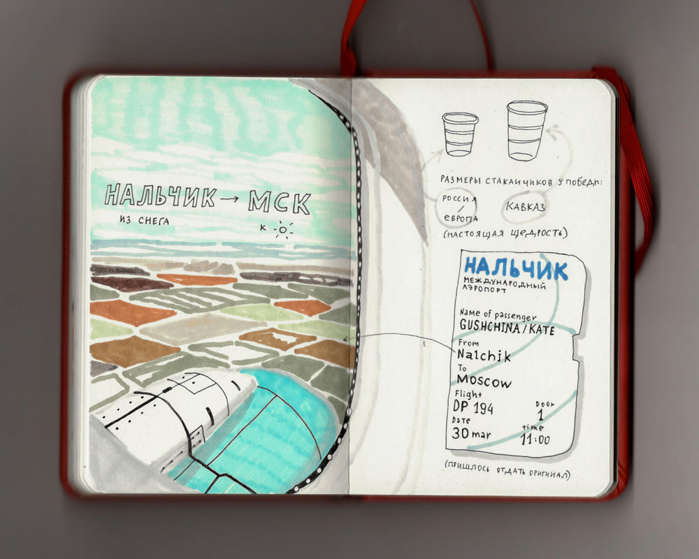 sketch sketchbook mountains elbrus caucasus Travel travelbook travel sketch yellow raincoat