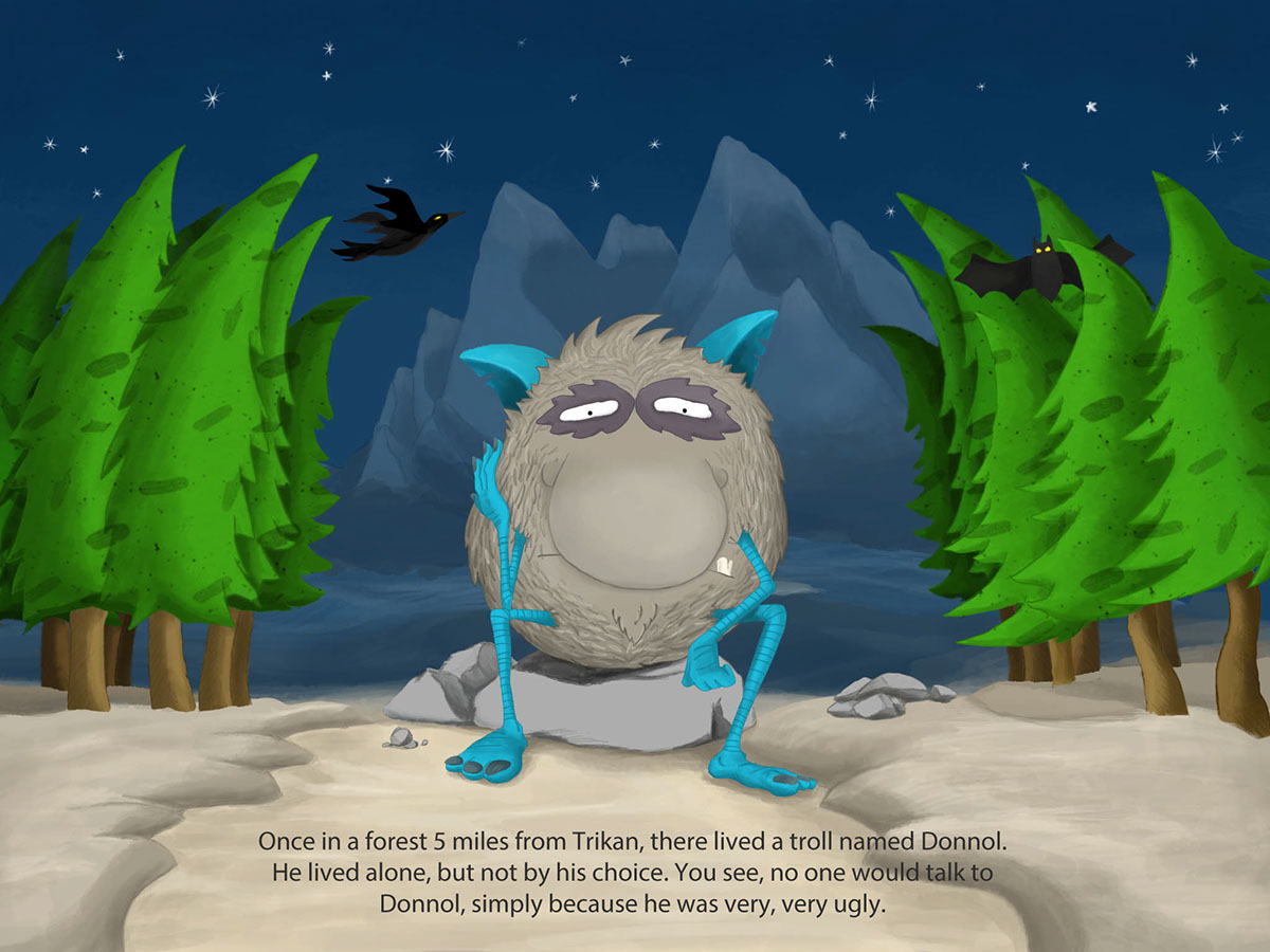 children book sad kid monster troll