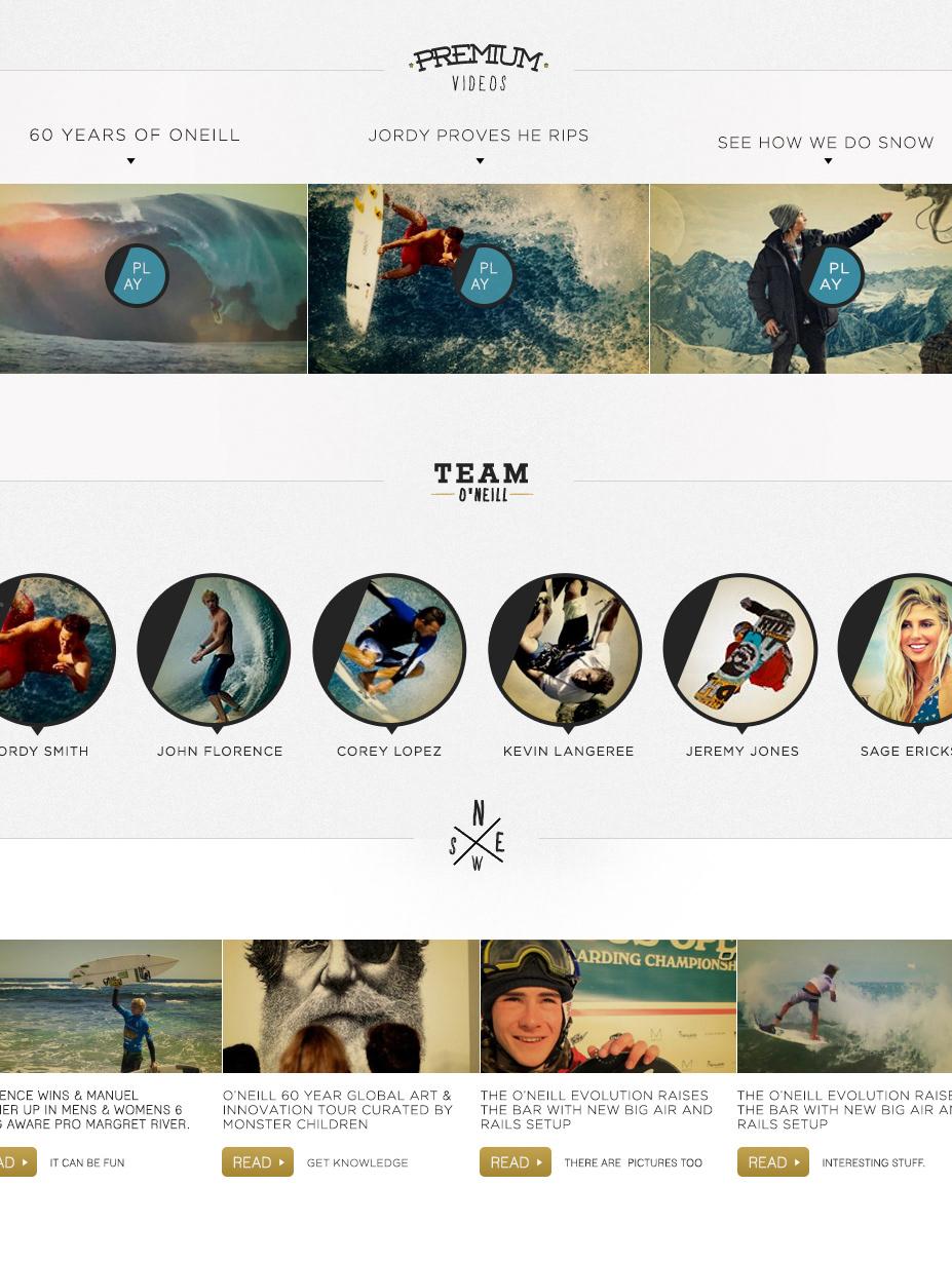 Surf Oneill Website UI webpage wetsuit action sports