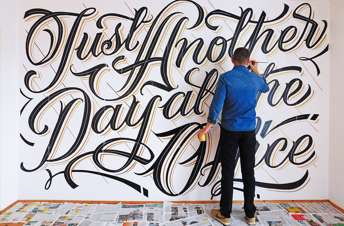 type Mural paint lettering quote wall Custom Lettering HAND LETTERING Office witczak Script brush lettering Painted