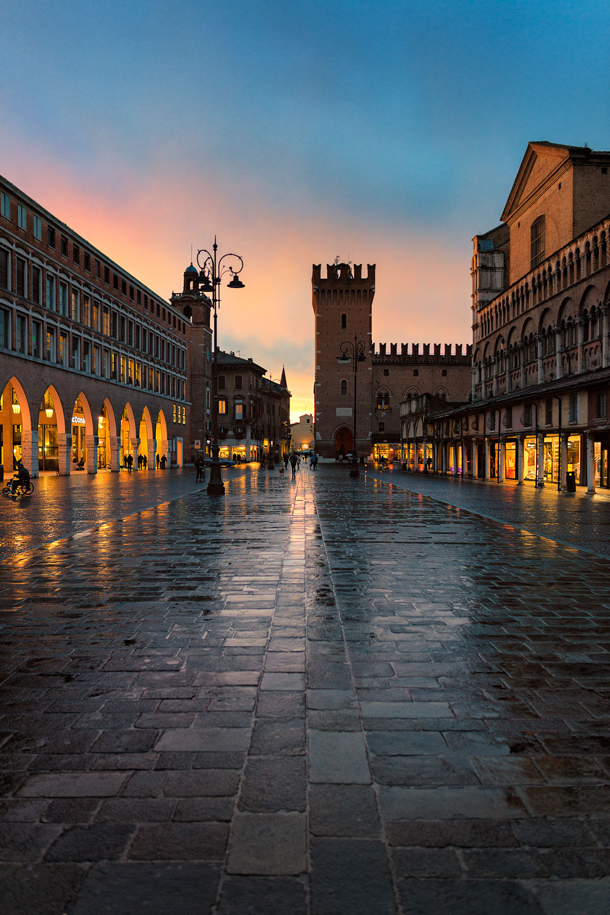 ferrara Italy sunset rain reflection Ancient Nikon city