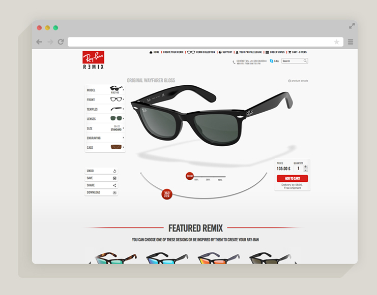rayban Sunglasses REMIX configurator ux UI design Website Responsive milan milano Italy